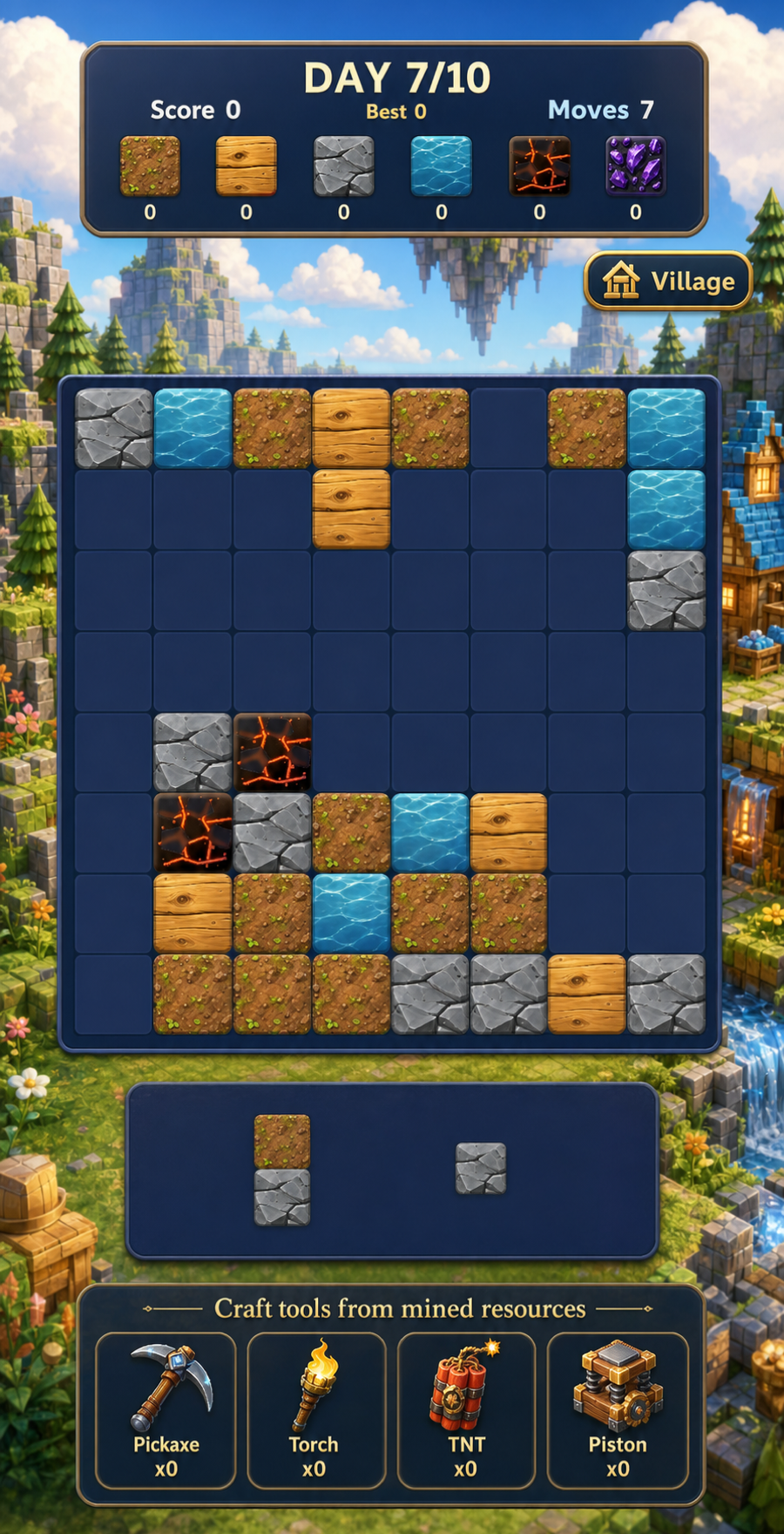 Craft Blast block puzzle gameplay with resource mining