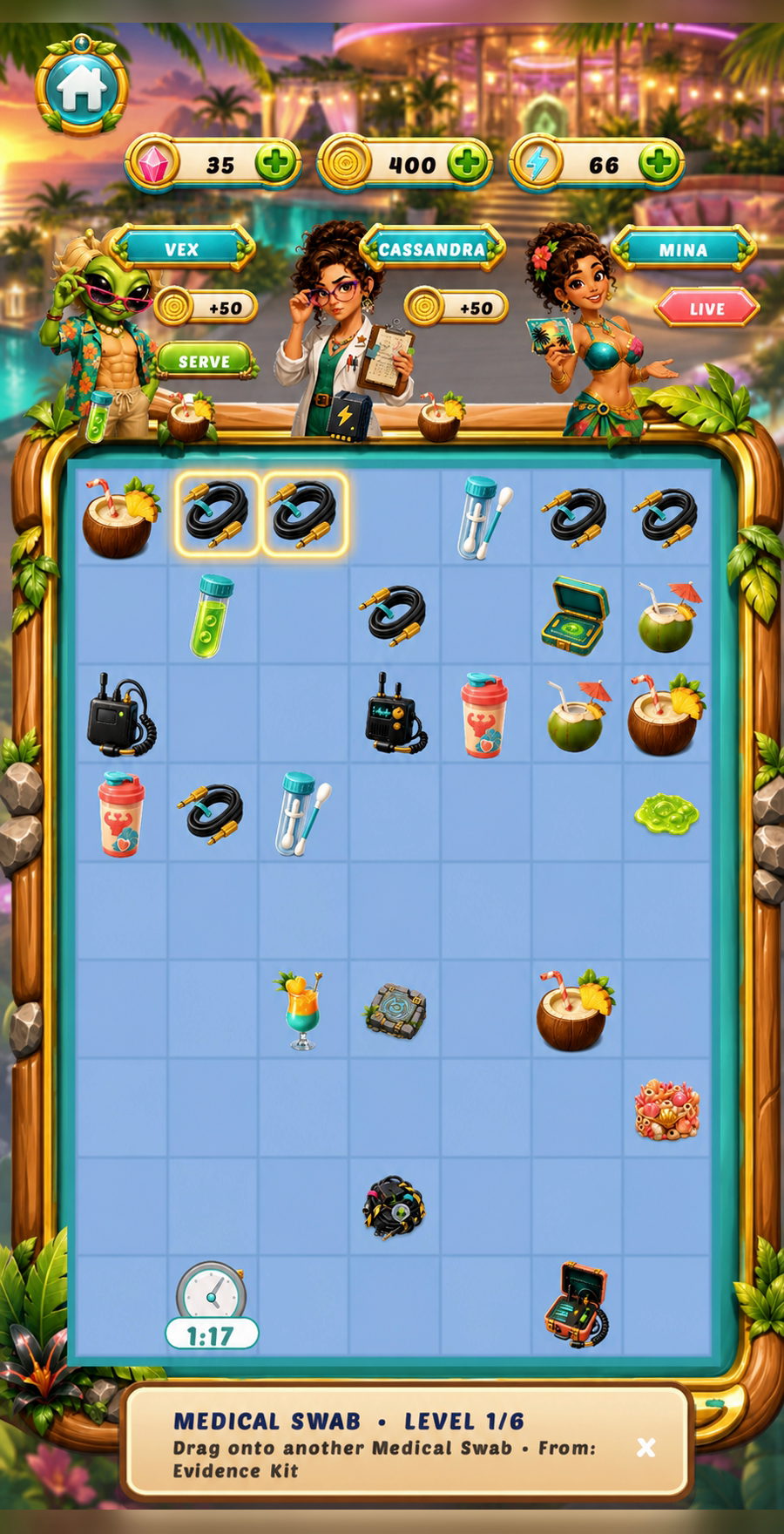 Parasite Island merge board gameplay