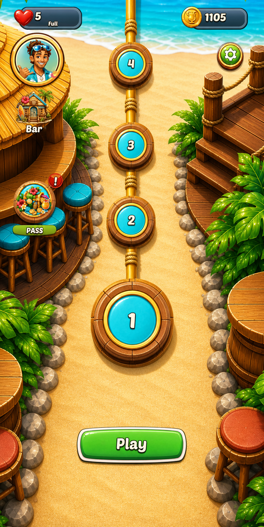 Tropical Merge Bar level map on the beach